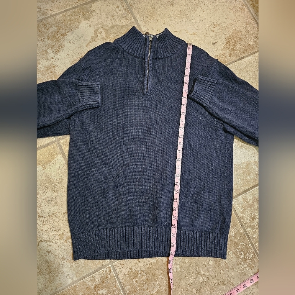 L.L.Bean Mens M Navy Blue Quarter Zip Cotton Sweater Preppy Classic Casual Warm - Picture 6 of 6